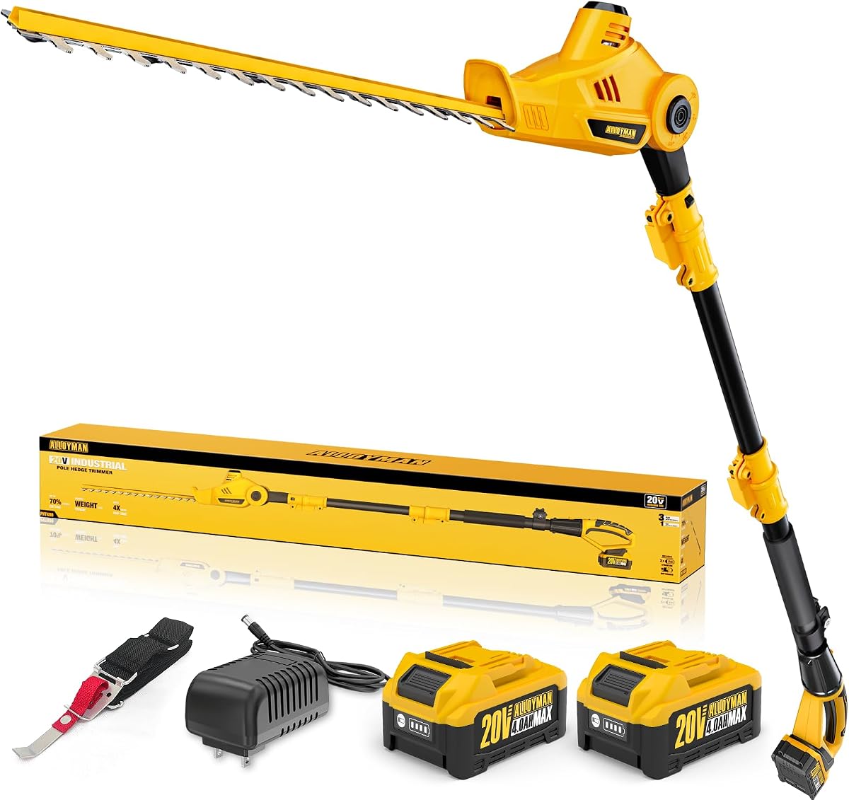 20V MAX Pole Hedge Trimmer,Telescoping Pole Hedge Trimmer,with 2 Packs 4.0Ah Batteries & Charger,8 Feet Hedge Trimmer for Shrubs Pruning