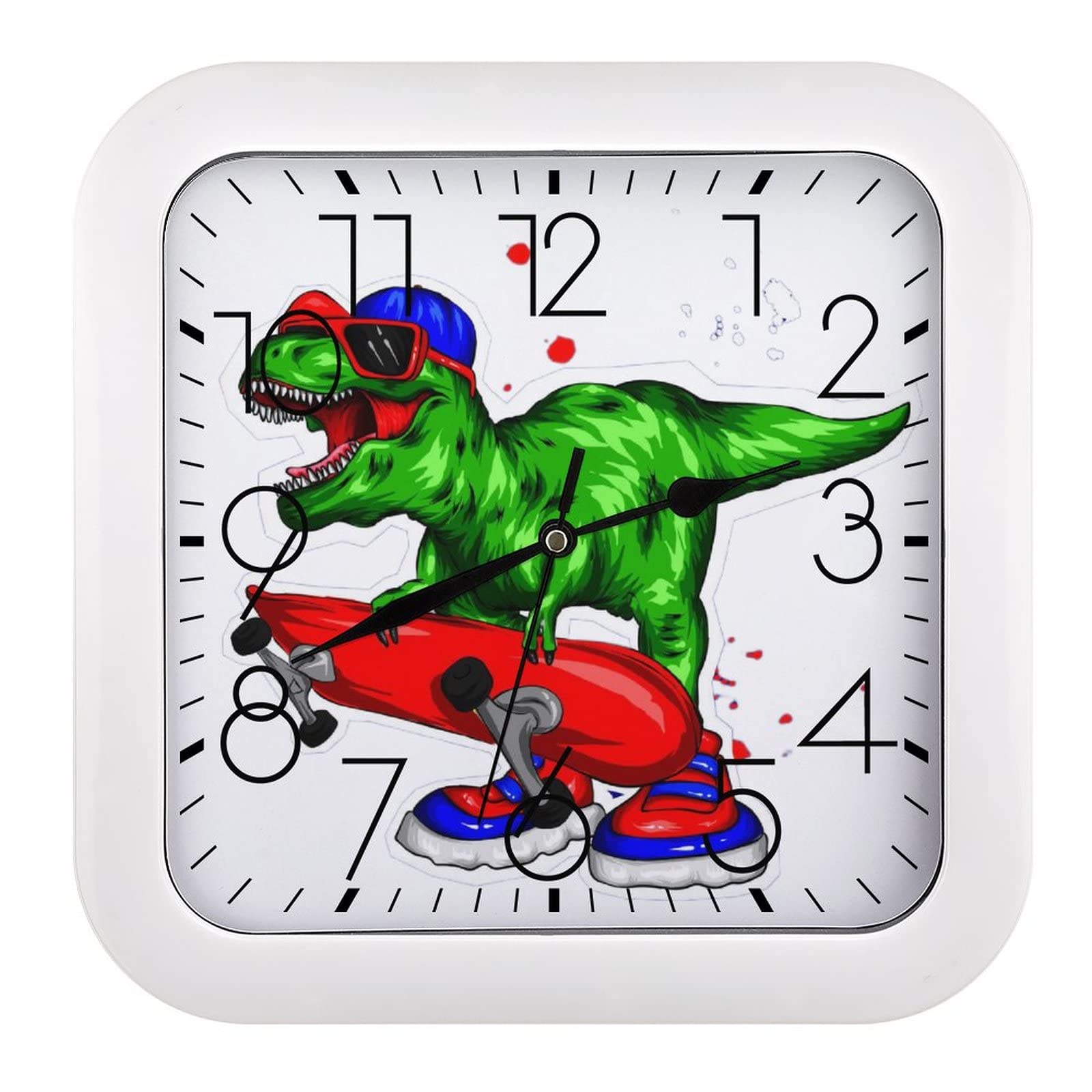 Horloge dinosaure skateboard anti tic-tac pendule murale 26cm