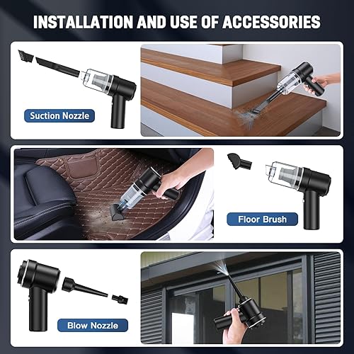 Miniatura 2 de Lovyi Aspiradora inalámbrica, mini aspiradora de mano, aspiradora de automóvil pequeño con LED, plumero de aire eléctrico y aspiradora 2 en 1