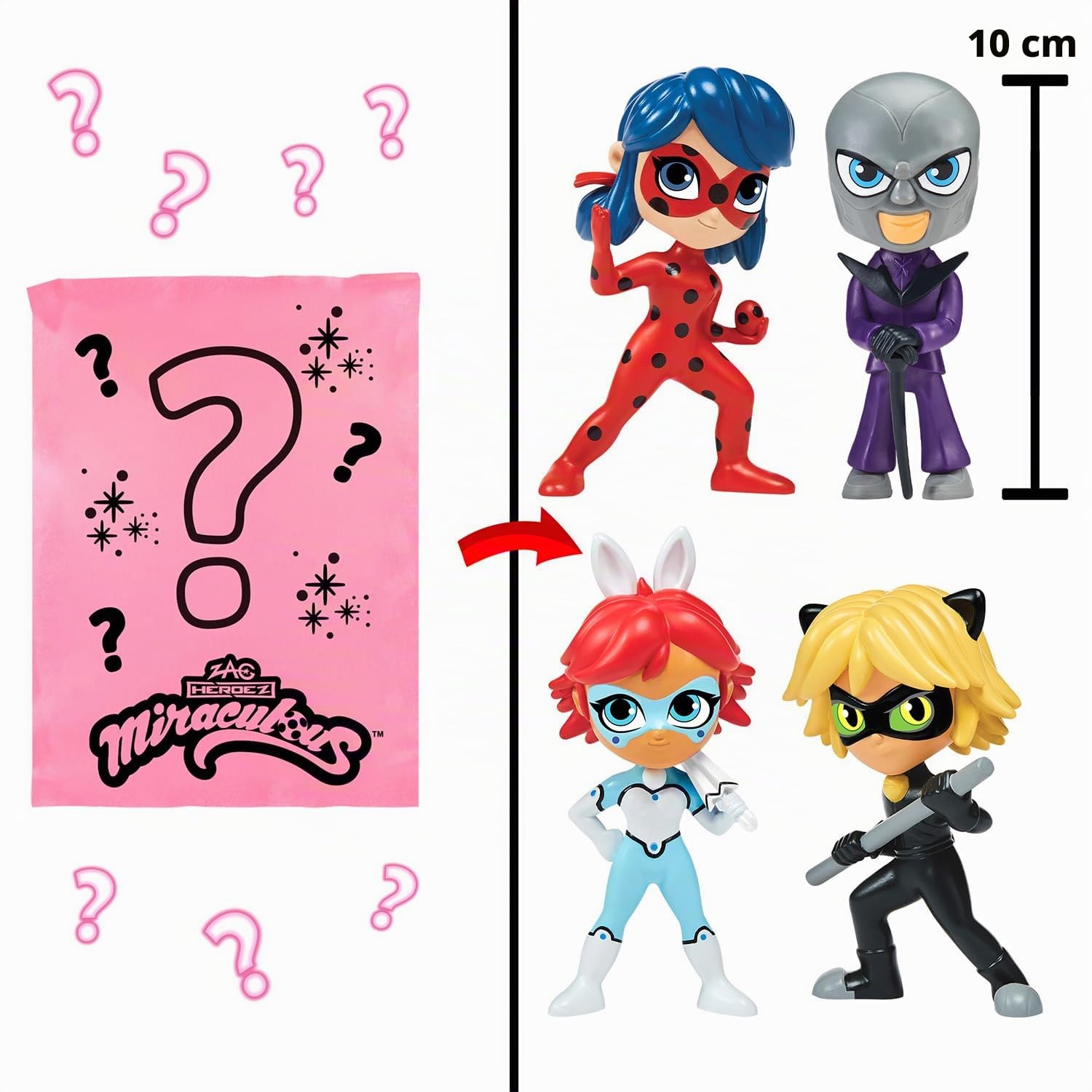 BANDAI - Miraculous Ladybug - Figurines Chibi Color Change Surprise - Mini Poupée Miraculous 10 cm - Figurine Change de Couleur - Personnage Miraculous aléatoire - Jouet Enfant 4 Ans et + - P50461