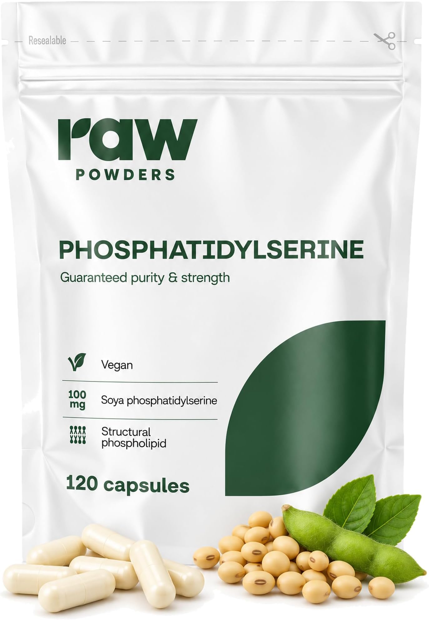 Phosphatidylserine 100mg, 120 Caps – Memory & Cognitive Support – Pure Ingredients, GMO & Gluten Free – GMP Certified Brain Health Supplement by Raw Powders