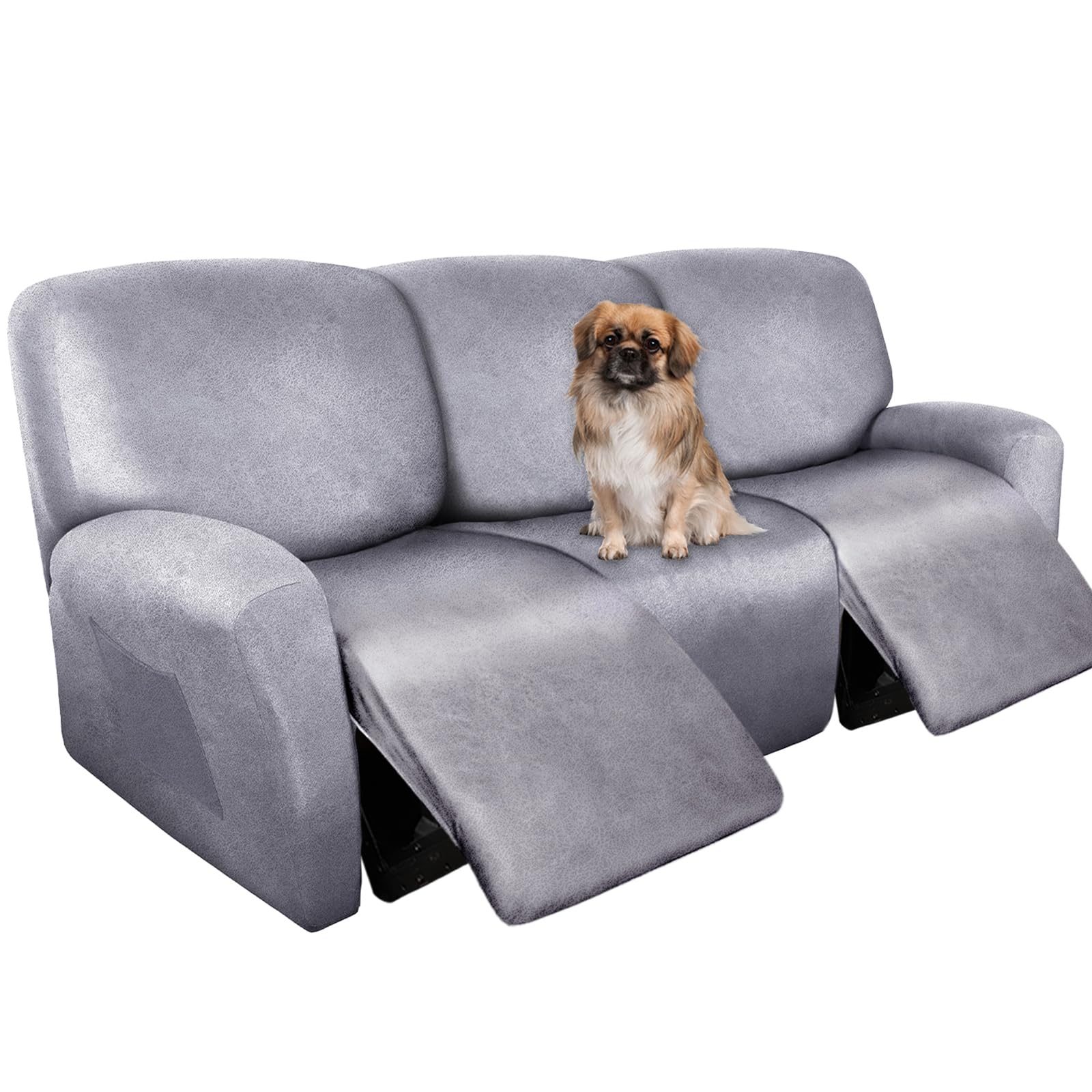 ANARACHON Recliner Couch Cover Leather Look Recliner Sofa Covers for 3 Cushion Reclining Sofa Slipcovers 8-Pieces Furniture Protector Spandex Fabric Washable (3 Seater, 01 Marbling)