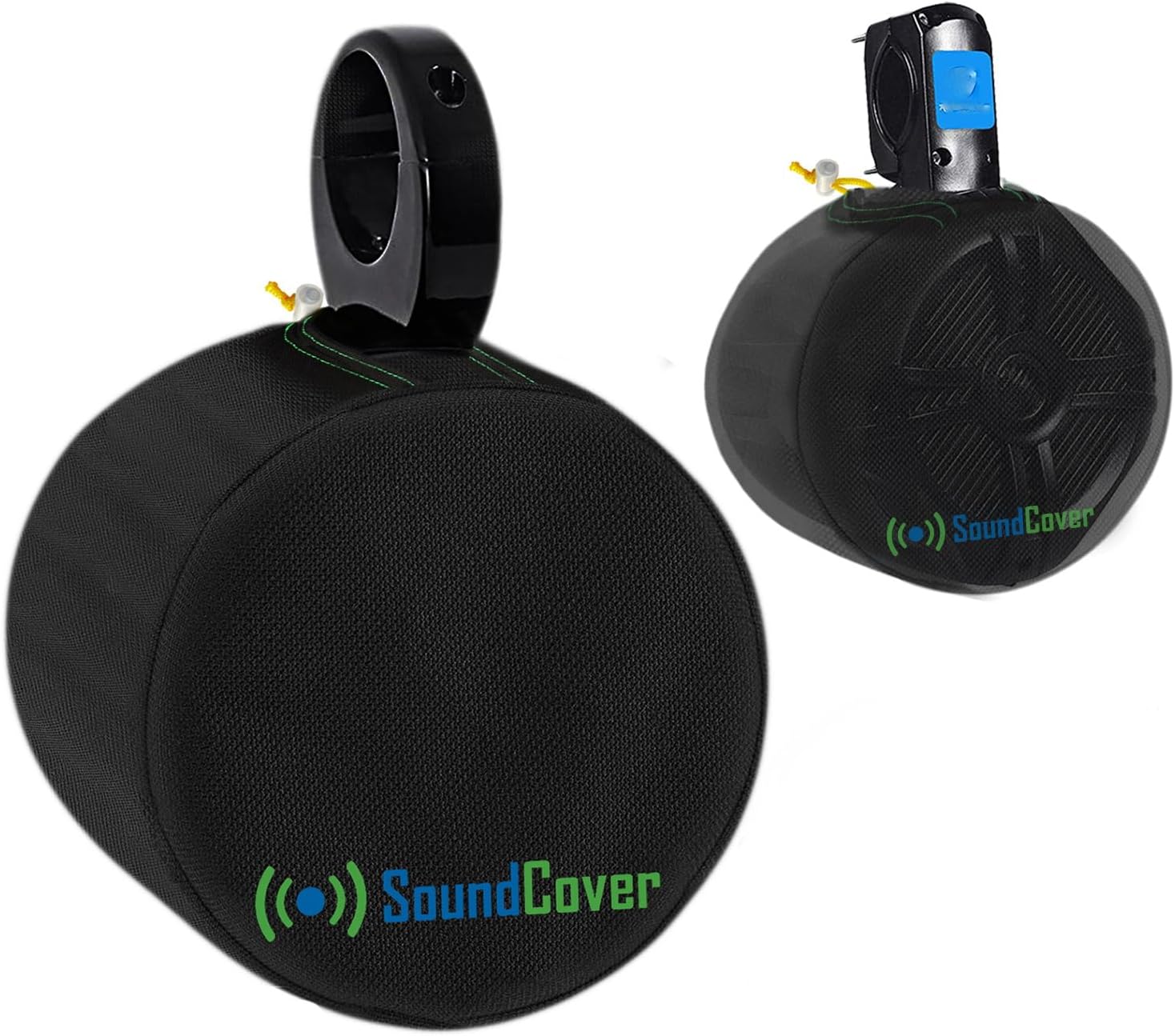 Black 600D Marine Wake Tower Speaker Covers – Medium (H 9.8" × W 9.8" × D 12") – Weather-Resistant Covers for Marine & ATV Speakers