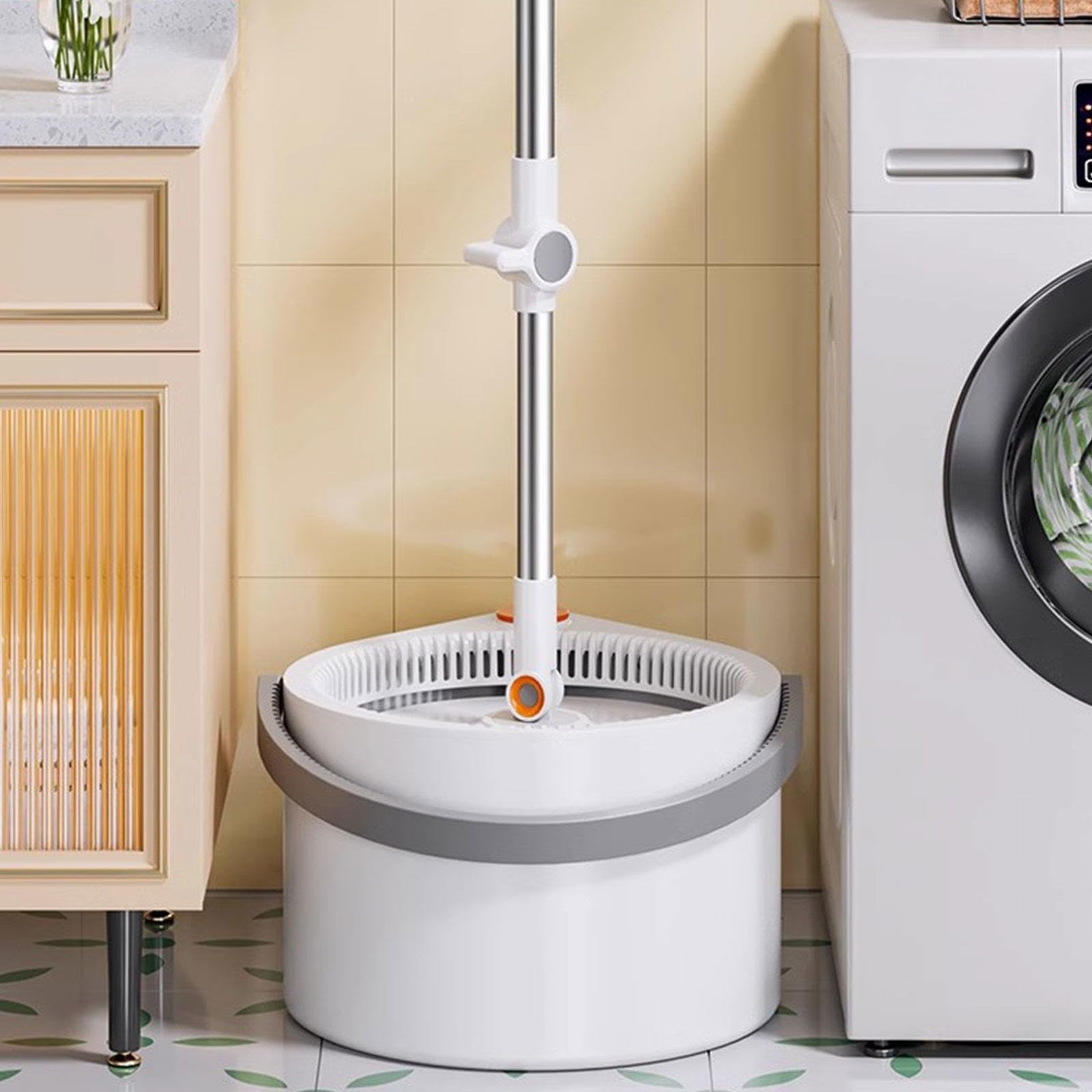 Juego de cubo y fregona giratoria para suelo plano con escurridor |separa el cubo de agua sucia y limpia y el trapeador para pisos secos/húmedos autolimpiante |Trapeador de limpieza de pisos manos