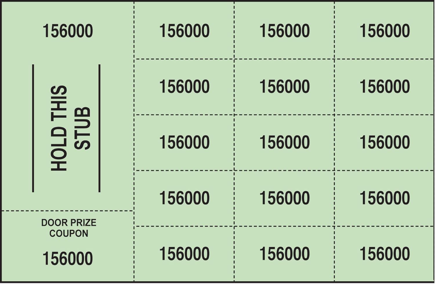 500 Green Chinese Auction Tickets (15 Bid Numbers per Sheet, Stub w/ "Hold This Stub")