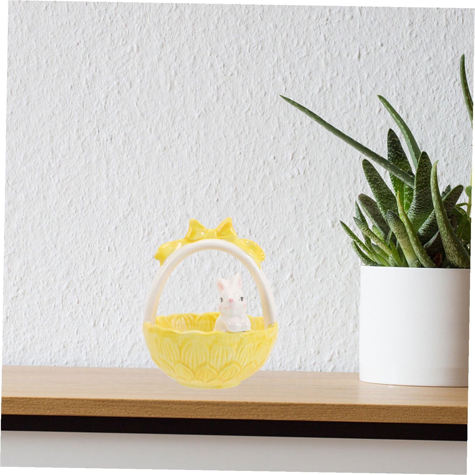 CLISPEED Decorazione Coniglio di Pasqua in Ceramica a Forma di Cestino, Ornamentale per Casa e Giardino, per Festa di Pasqua e Arredamento Tavolo