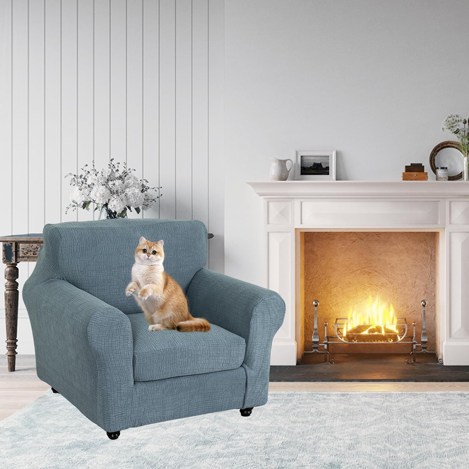 Eco-Ancheng Chair Covers Sofa Couch Cover Armchair Sofa Slipcover with Separate Seat Cushion Cover with Elastic Bottom 1 Seat Chair Slip Cover with Arms Furniture Protector for Living Room Kids Pets,5