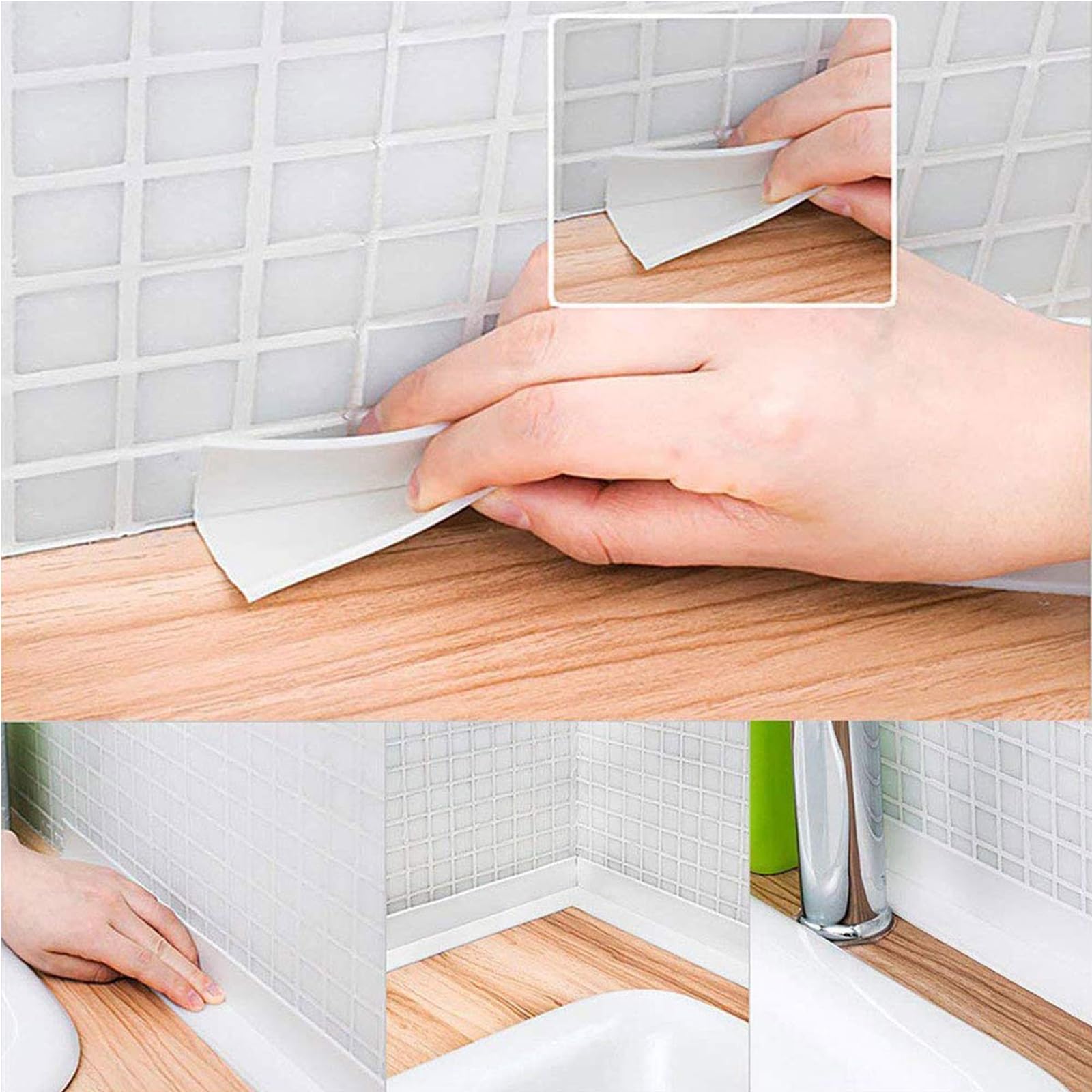 Nastro sigillante autoadesivo Magic Caulk Tape PVC per bagno, doccia, impermeabile, nastro adesivo per fughe da cucina, vasca da bagno, 2 rotoli di colore bianco, 38 mm x 3,2 m