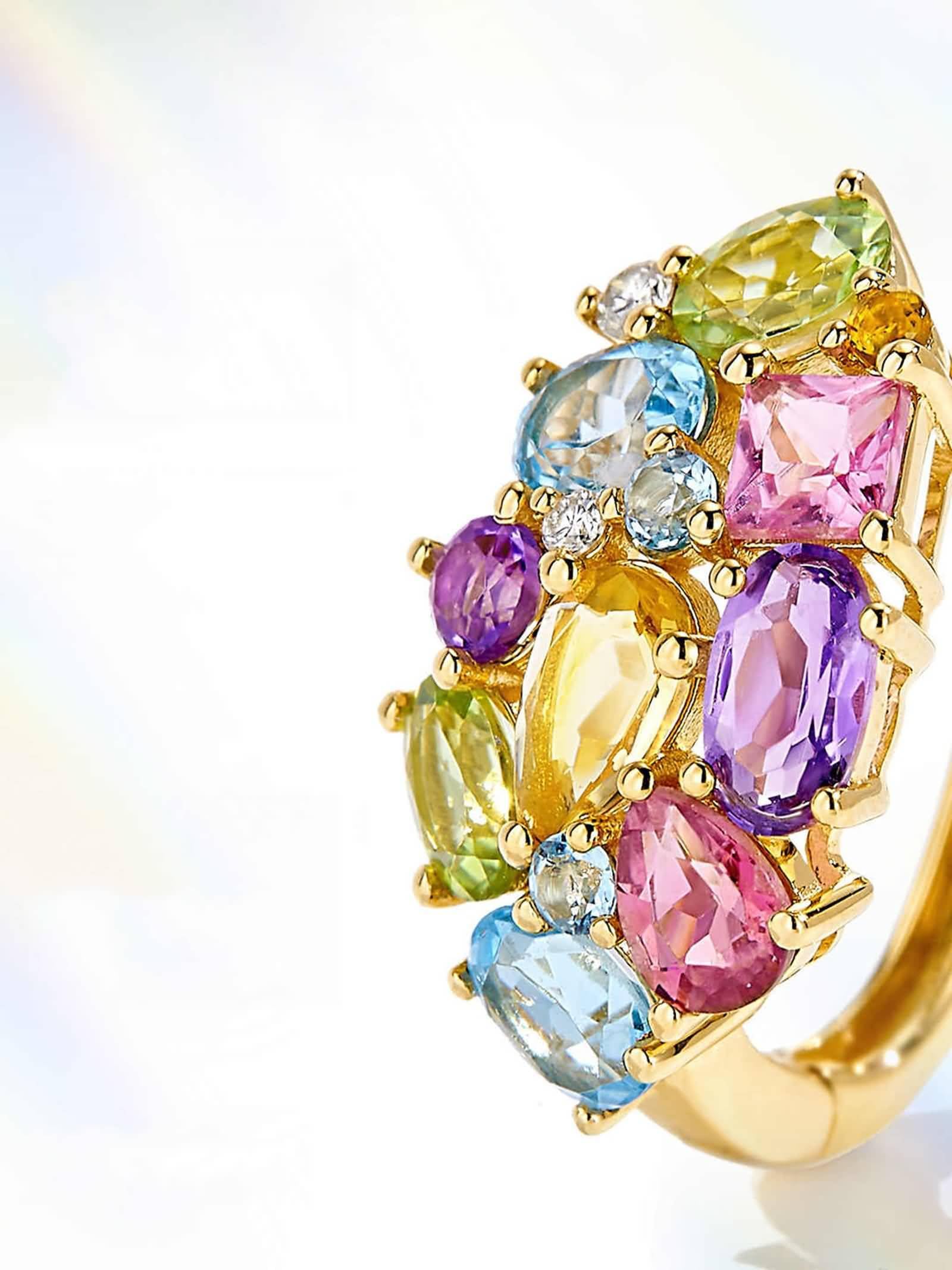 Anillos de Compromiso Oro de 9 Kilates / 14 Kilates / 18 Kilates Mujer, Geométrico con Piedras Preciosas Colorida de 1,65 ct, Anillos Boda Mujer Oro Amarillo
