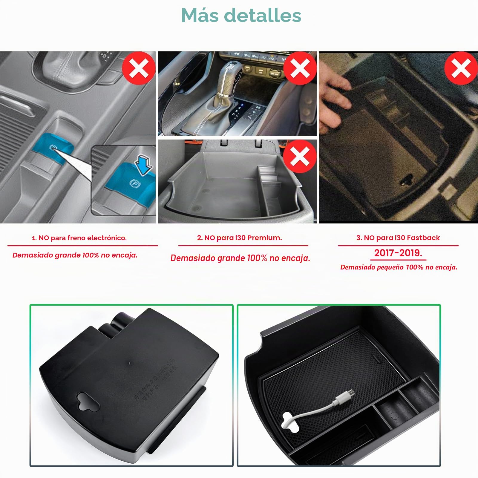 GAFAT 2017-2024 2025 Hyunda-i i30/i30 N/N Line/Fastback Caja de Almacenamiento para Consola Central, Reposabrazos Organizador Bandeja Guantera, Compatible con Hyundai i30 [No para Freno Electrónico]