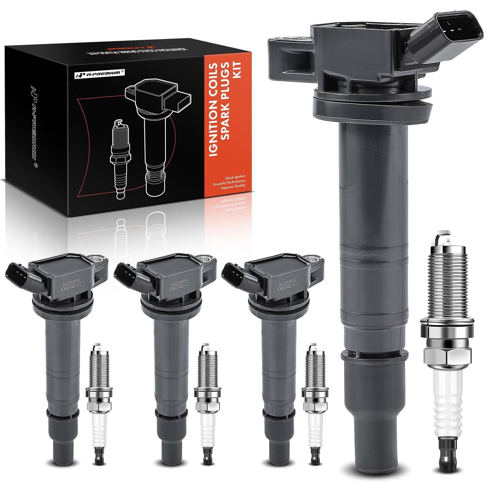 A-Premium Set of 4 Ignition Coil Pack and Iridium Spark Plugs Compatible with Toyota 4Runner 2010 2.7L