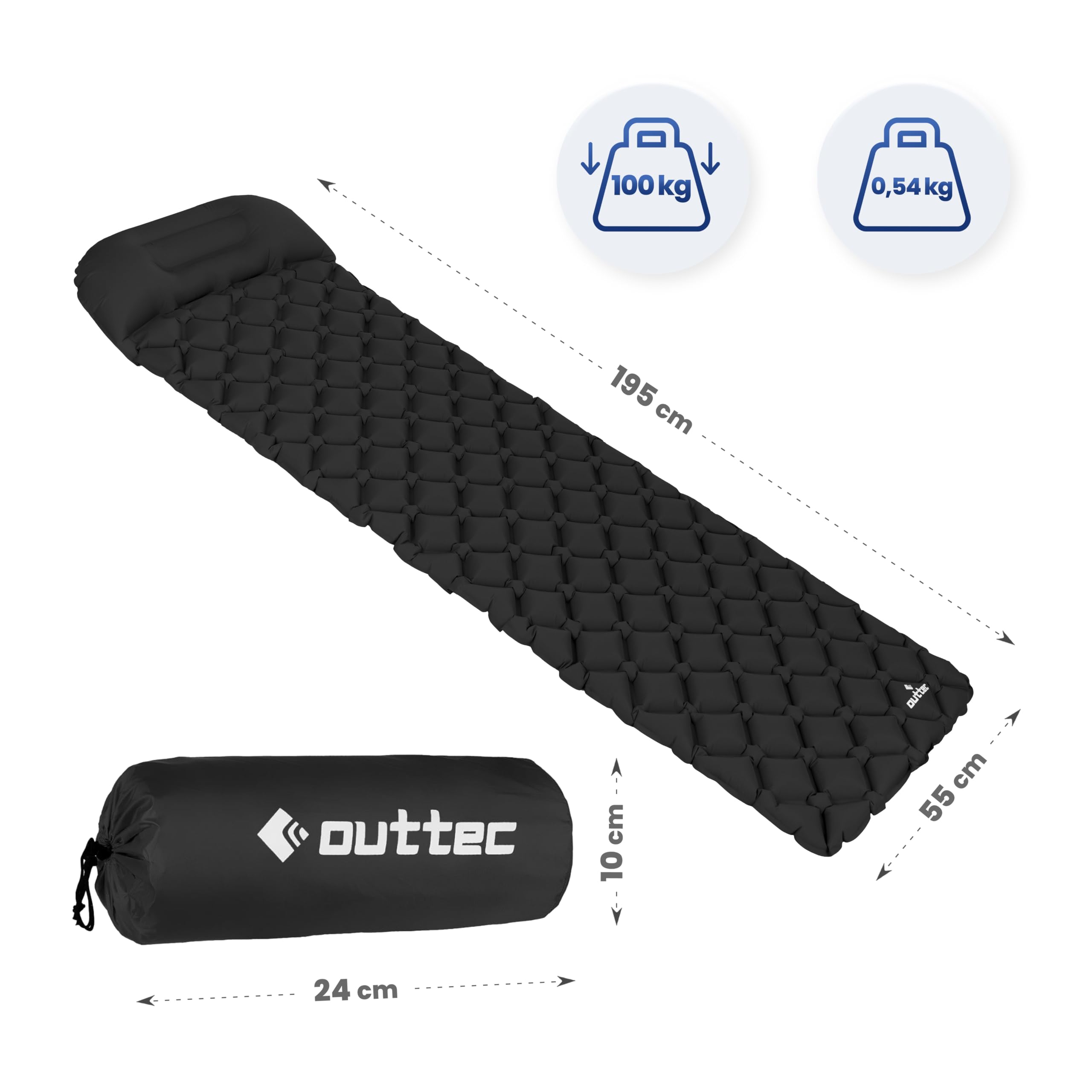 Esterilla de Camping con Almohada, Esterilla Ultraligera para Dormir, Impermeable, Plegable, para Camping, Deportes, Senderismo, Viajes, Viajes y Playa (Negro)