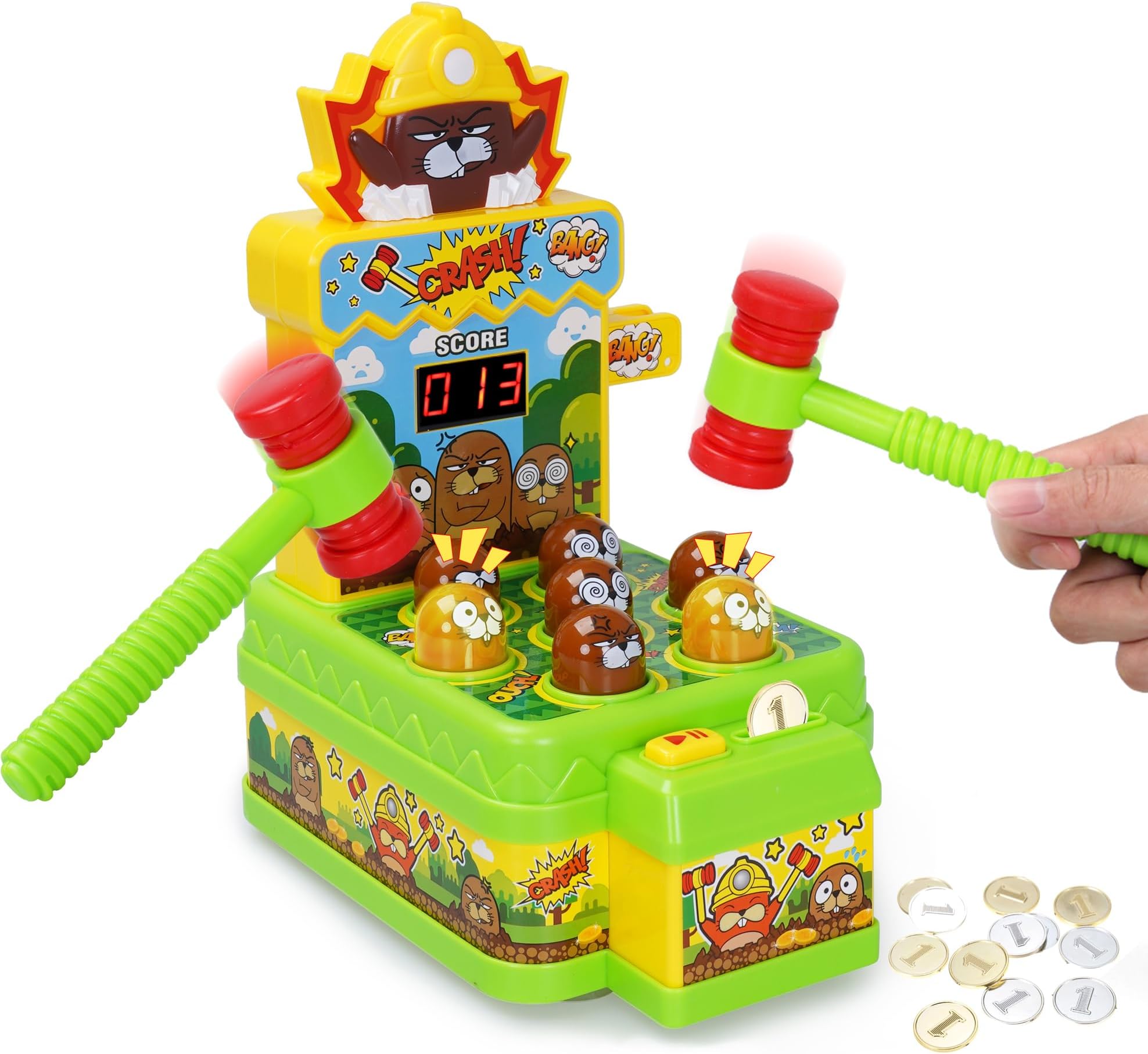 PowerTRC Whack Game Mole Toddler Toys, Mini Arcade Pounding Toys Set with 2 Hammers for 3 4 5 6 7 8 Years Old Boys Girls, Whack Mole Game Toy Interactive Early Developmental Toy