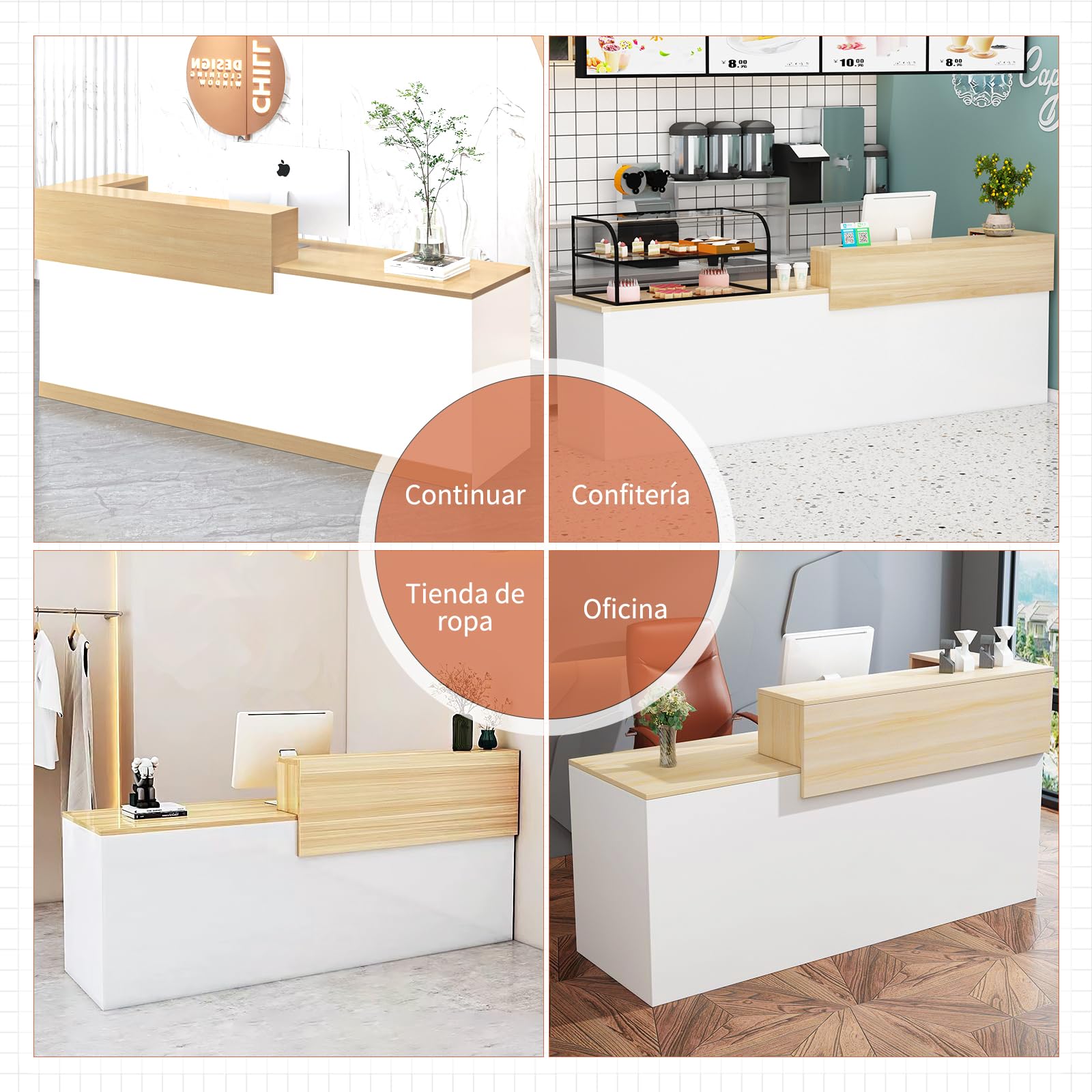 Mostrador Recepción Moderno en MDF, 100 a 240 cm Mueble de Oficina con Cajón y Estantes Abiertos, Ideal para Tiendas, Salones, Consultorios y Recepciones
