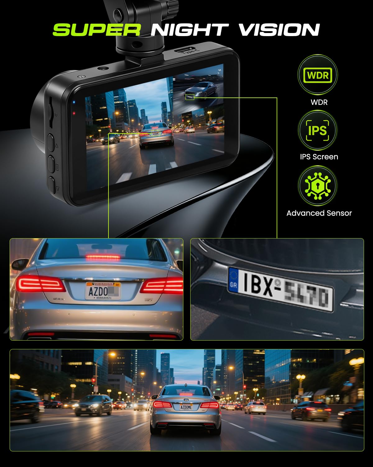 Inefala Dash Cam 4K Fronte Retro WiFi, 64GB, Schermo 3 Pollici