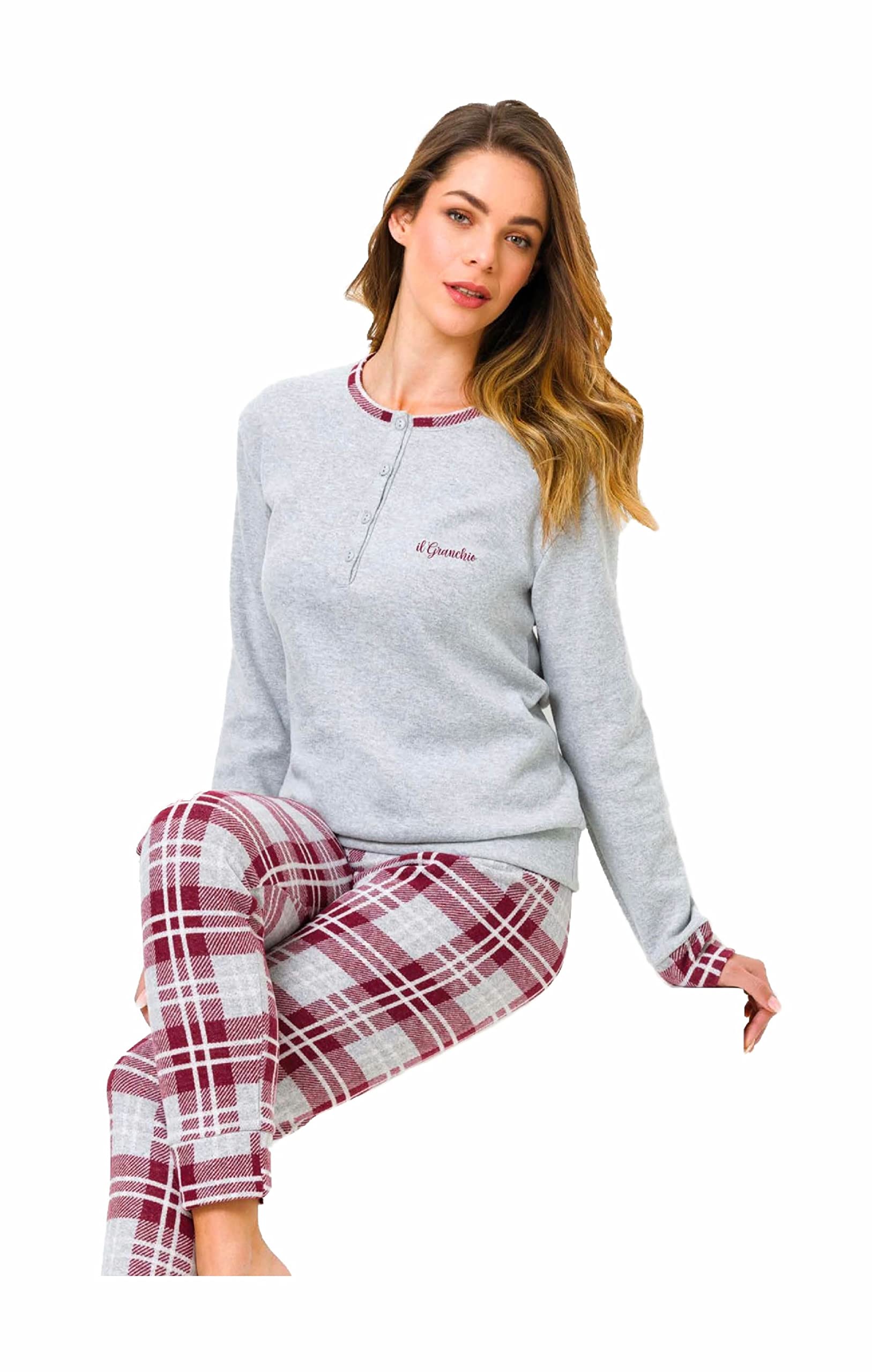 Il Granchio Pigiama Donna Invernale - Pigiama Donna Caldo Jacquard - Pigiama Donna Felpato Effetto Lana