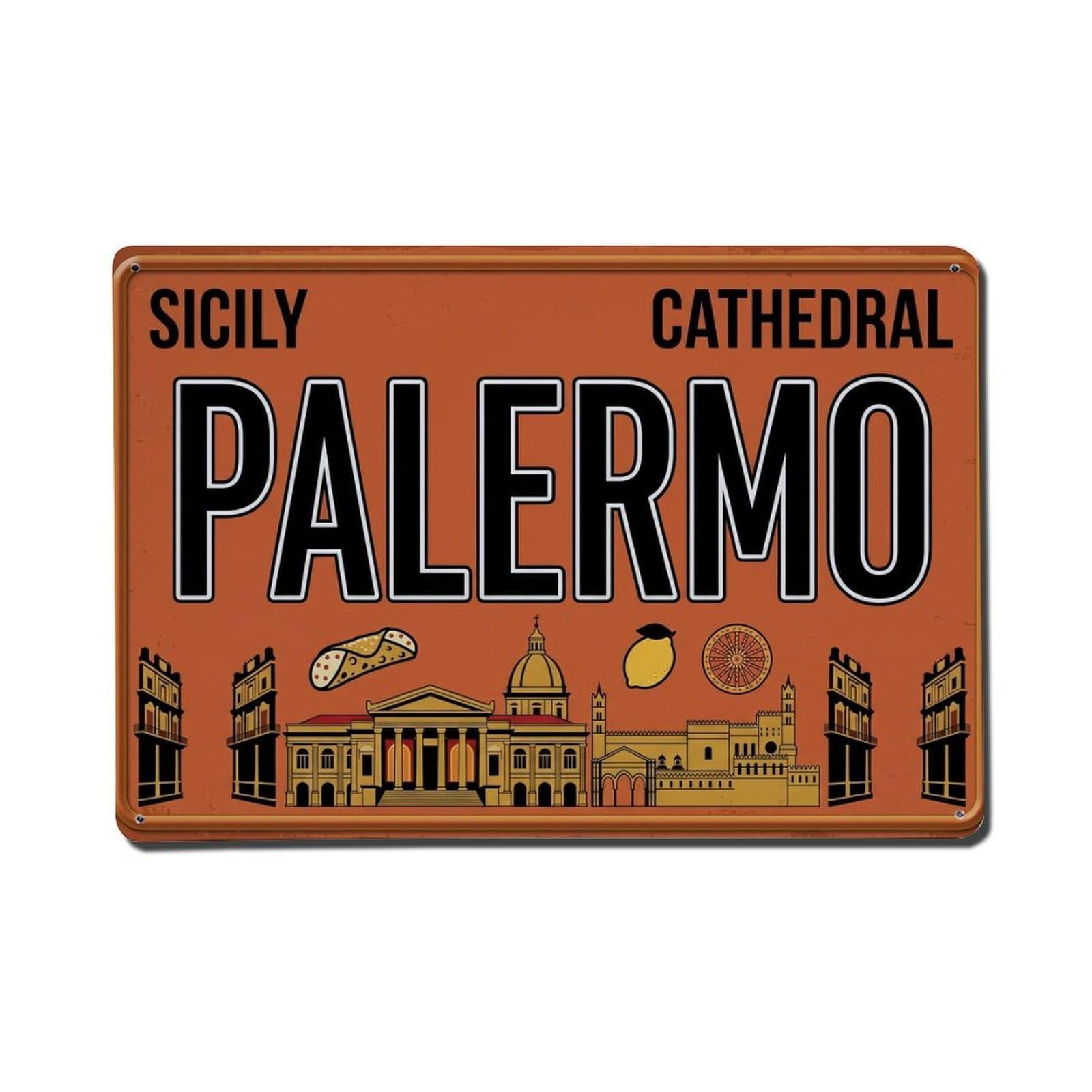 Cxhjca 8X12inch(20X30cm) Vintage Travel Palermo Cathedral Cannoli Metal Tin Sign
