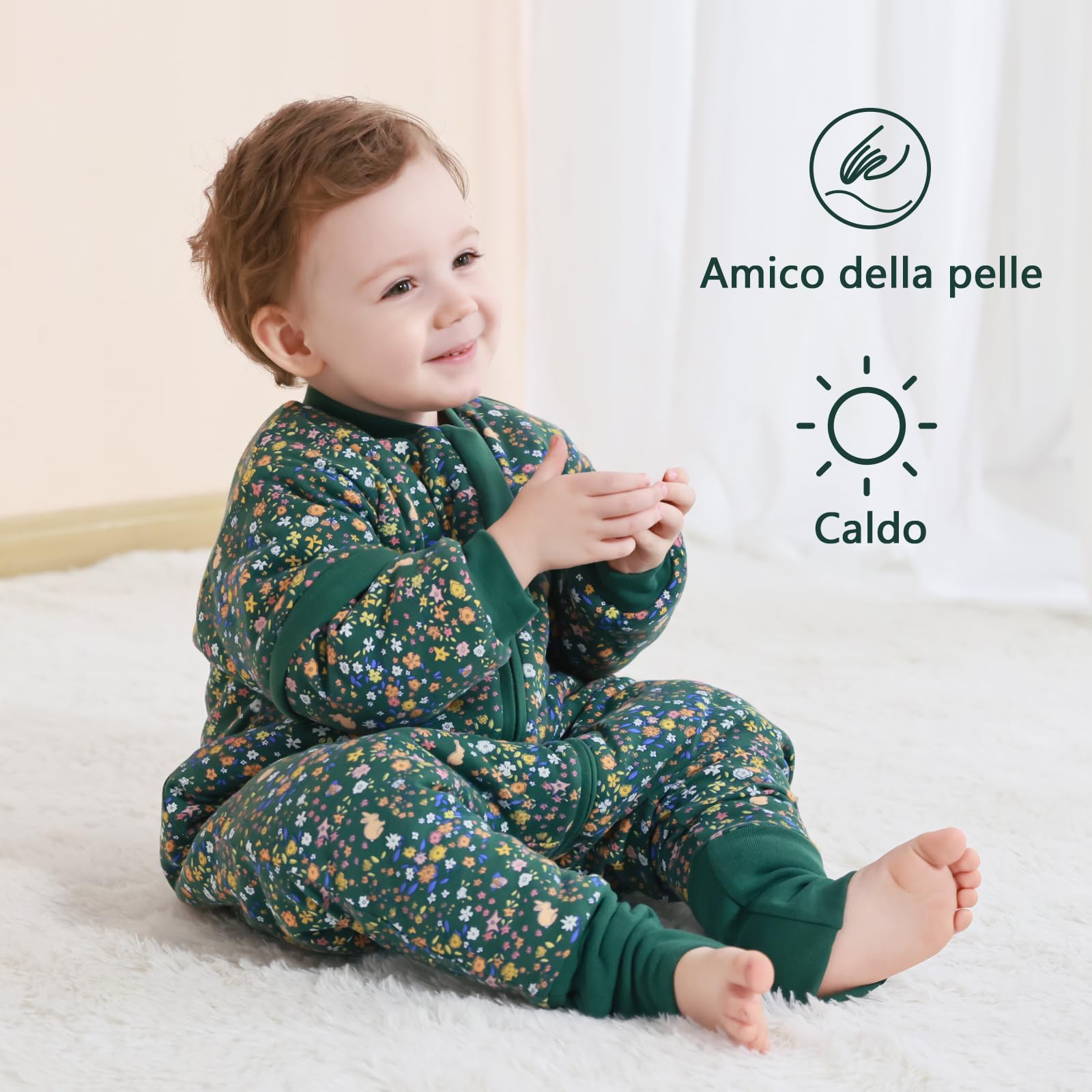 Mosebears Sacco nanna per bambino con gambe Sacco nanna per bambini foderato in caldo invernale con maniche staccabili, pigiama unisex per bambina