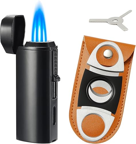 Juego de encendedor de antorcha y función de soporte, recargable y ajustable, a prueba de viento, triple llama de chorro butano con herramientas de