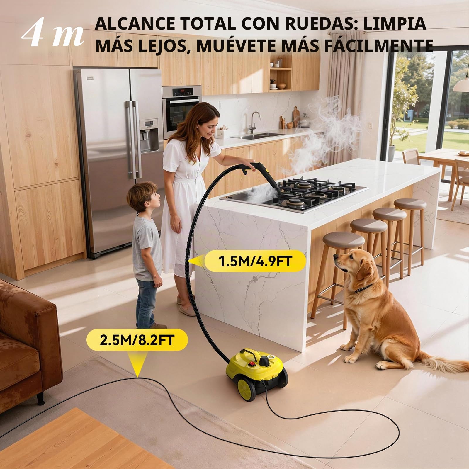 Vaporeta Limpieza Hogar con 24 Accesorios, Vaporeta de Mano Multiusos a Alta Presión de 5 Bar, 2000W, Depósito de Agua de 2L para Coches, Pisos, Cocina, Baño, Lechada, Ventanas