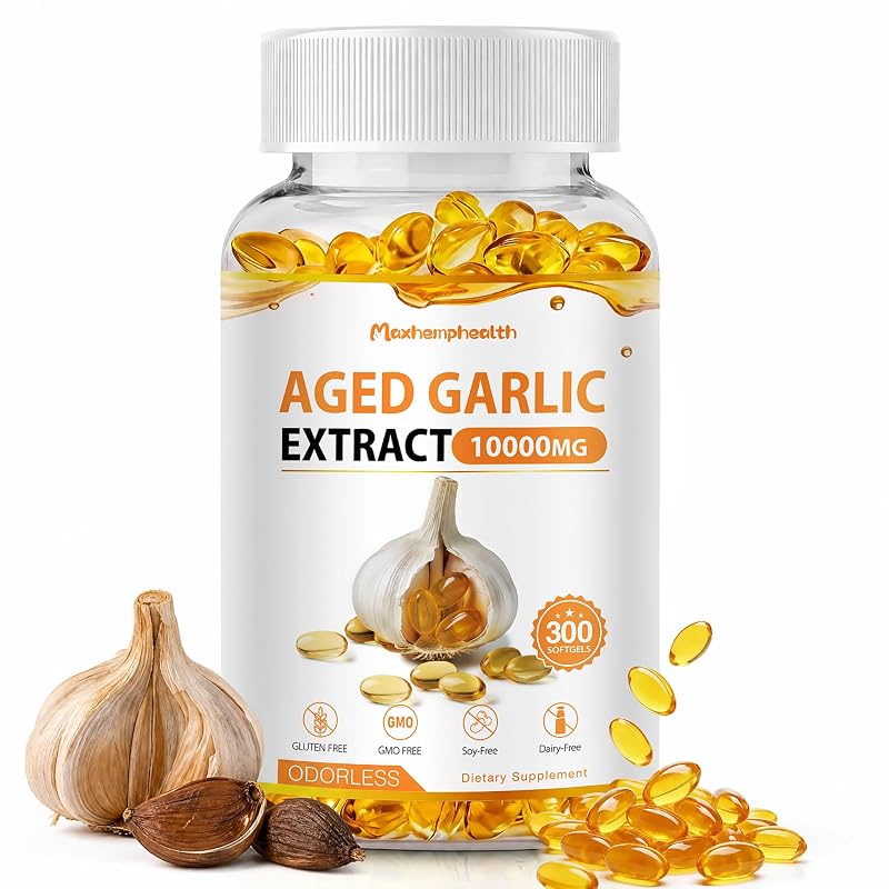 Maxhemphealth Suplemento fitoterápico de alho, extrato de alho envelhecido, 300 cápsulas gelatinosas