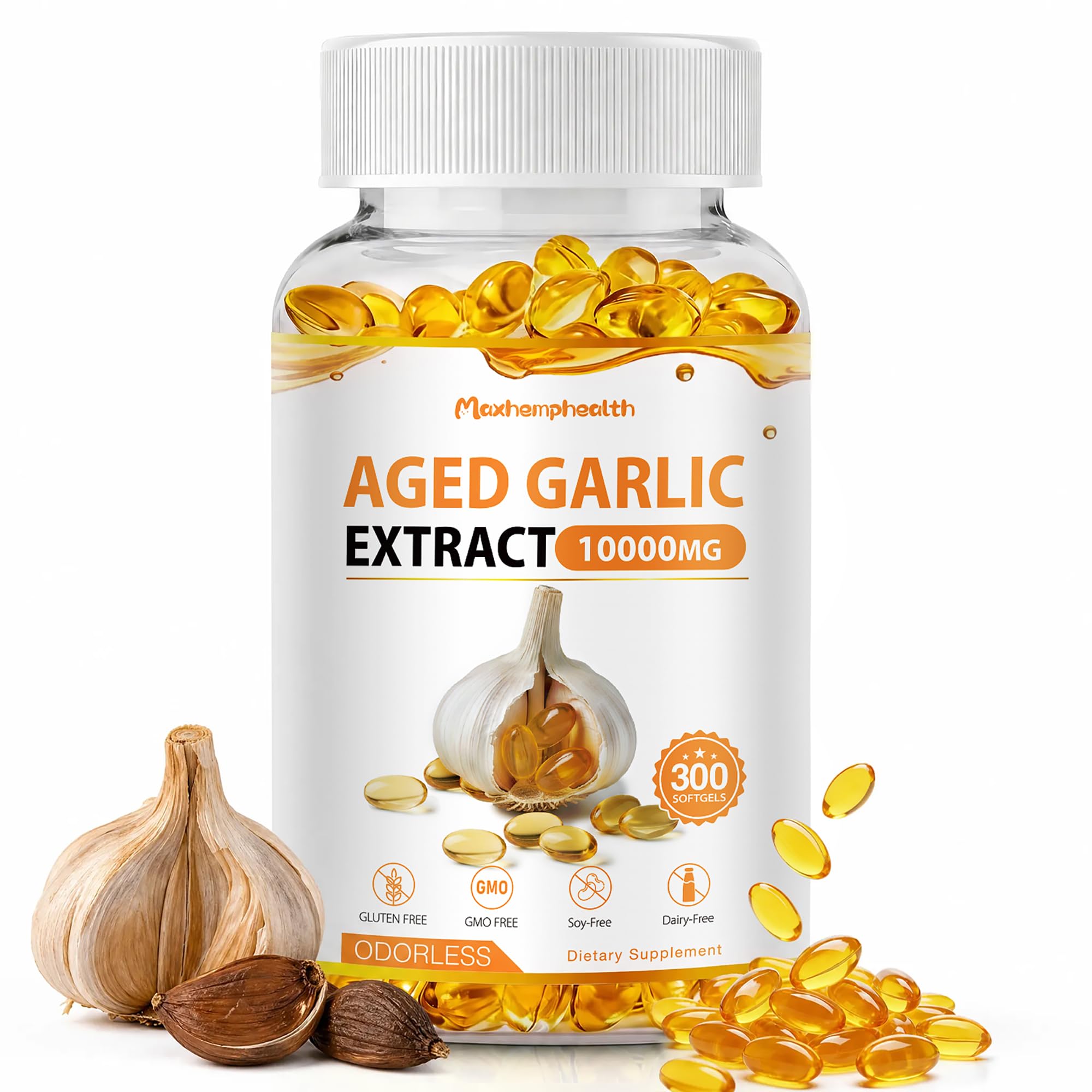 Odorless Aged Garlic Extract - 300 Softgels, Aged Garlic Supplements 300 Count (Pack of 1)