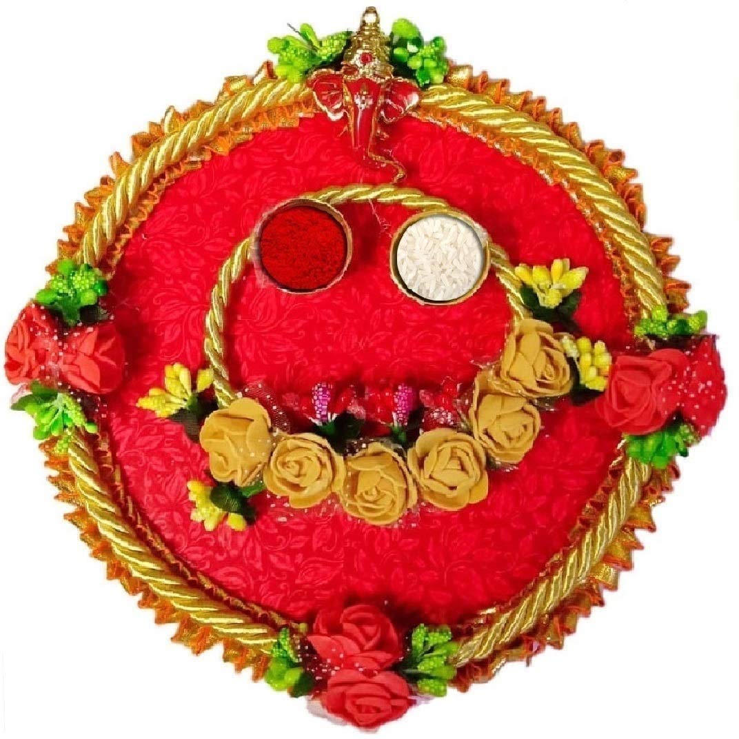 Karwa Chauth/Karva Chauth Special Decorative Puja/Pooja Thali/Platter with Beautiful Design for Hindu Temple Rituals, Mandir Temple Accessory - Diwali Gift,Pujan