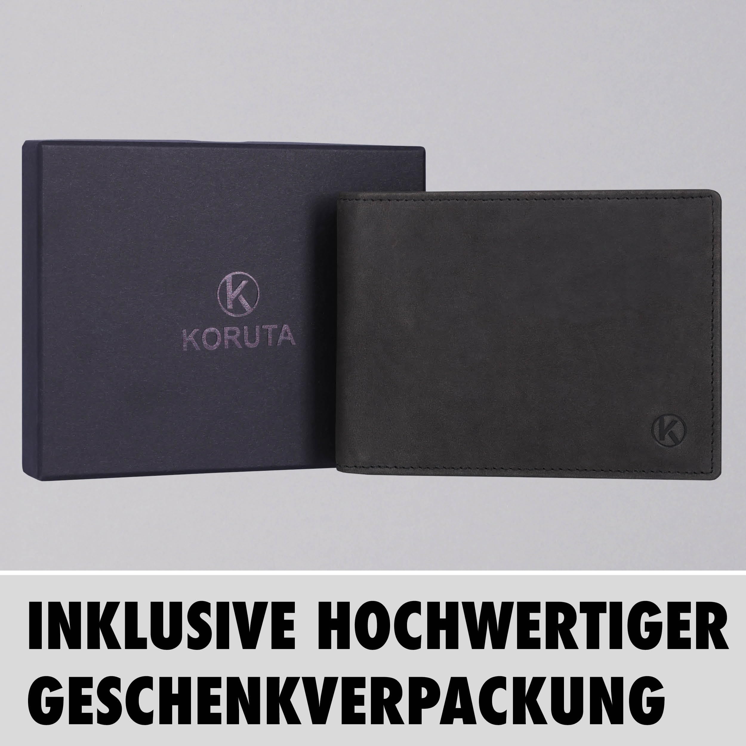 KORUTA Geldbörse Herren Leder Braun RFID Schutz Echtleder Portemonnaie Groß 13 Fächer Geldbeutel für Männer Brieftasche Wallet Schwarz