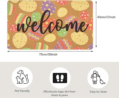 Miniatura 3 de Felpudo de Pascua con diseño de huevos coloridos para entrada al aire libre, temporada de primavera, verano, vacaciones, fibra de coco artificial,