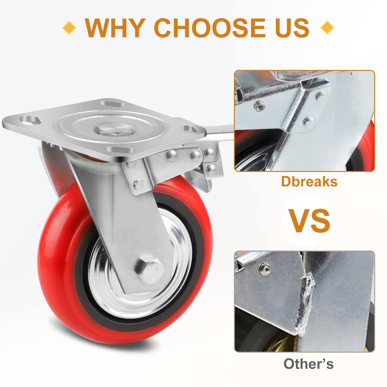 Roues Pour Chariot DBREAKS 4Pcs Roulettes Pivotantes 150mm Roulettes Charge Lourde