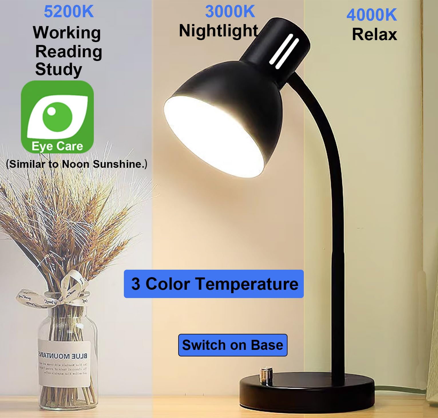 AFORTLO LED Desk Lamp,3 Color Temperature Changeable Table Lamp