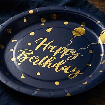 Bourns 100PCS Birthday Decorations Plate Set,Happy Birthday Plates and Napkins Party Supplies, Gold Accent Design Serve 25 Guests(Blue)