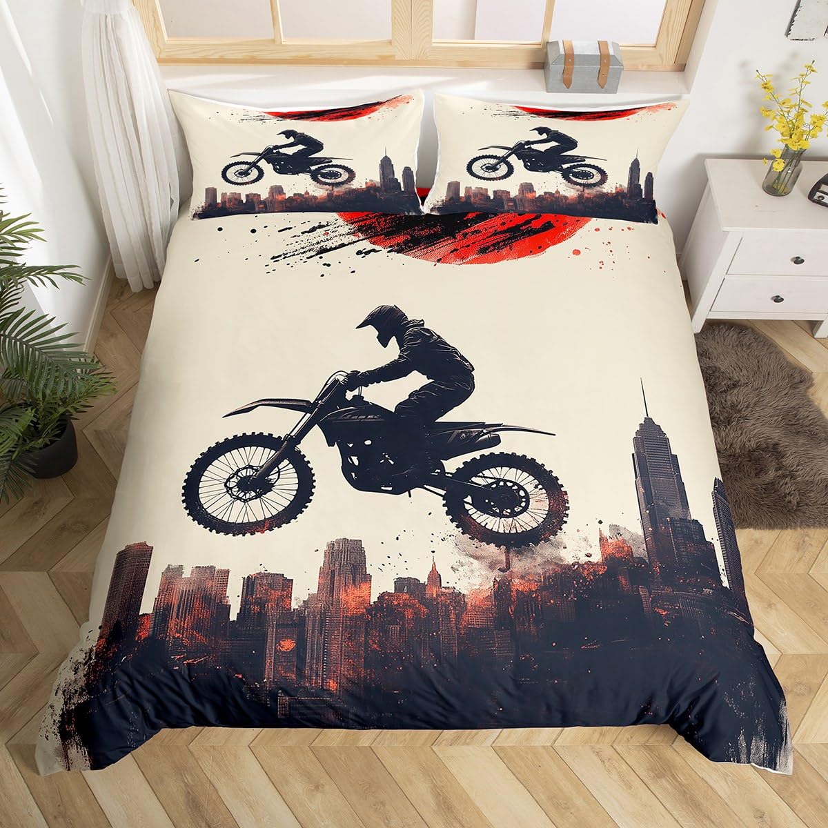 Homemissing Kids Dirt Bike Duvet Cover Double Size, Racing Motocross Comforter Cover Motorcycle Bedding Set Boys Girls Motorbike Teens Bedspread Cover Bed Set With 2 Pillow Case (No Comforter) — image 1