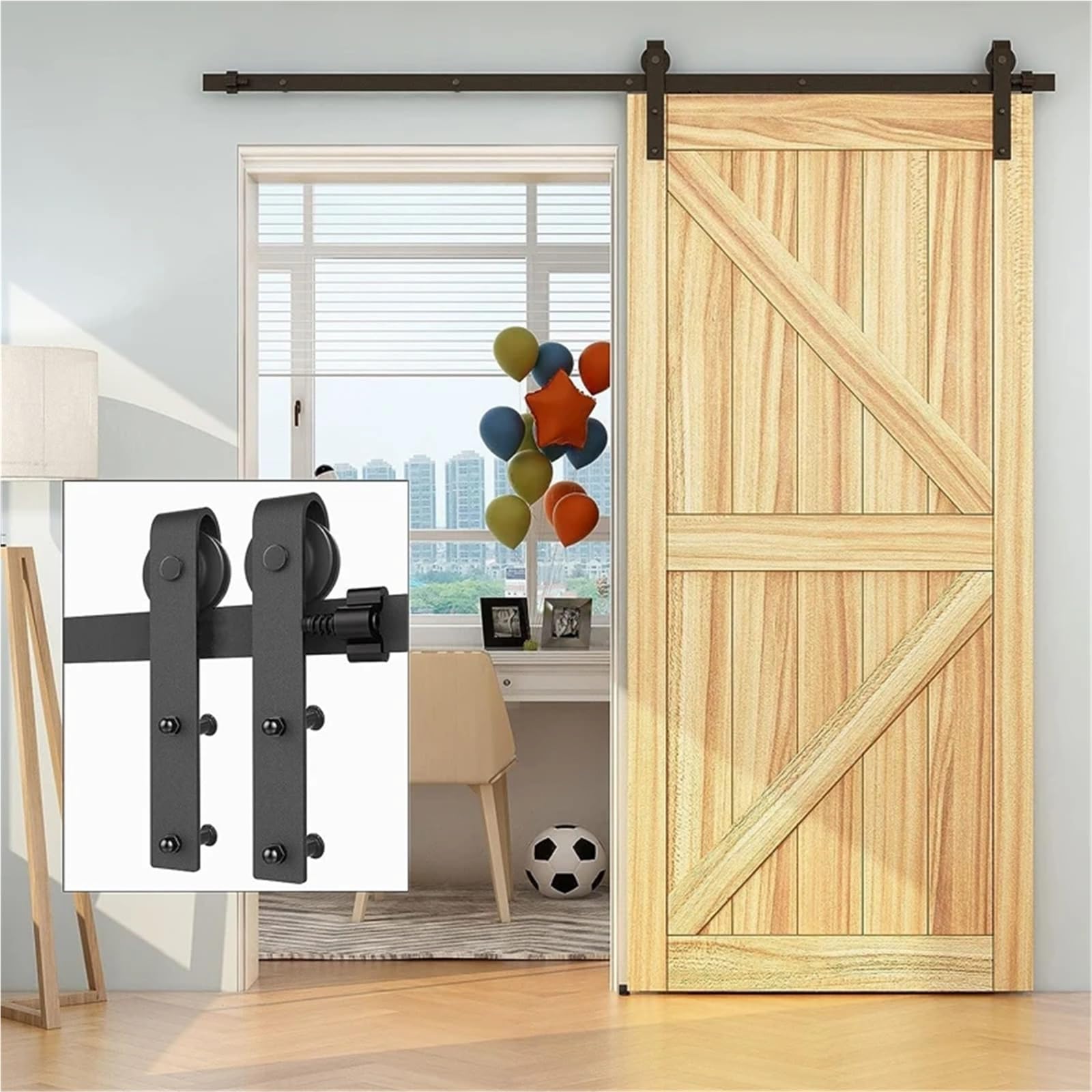 Barn Door Sliding Kit, Upgrade4-10FTBarn Door Hardware Kit with Noiseless Stopper, Easy to Install, Sliding Spliced 5 PCS Track Fit 40(6FT(183CM))