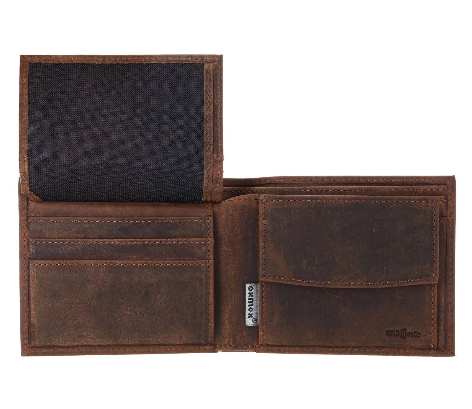 Oxmox Cuero Monedero Leather RFID Protect Querscheinbörse Freedom Lion Embossed Vintage Dark Brown marrón Oscuro