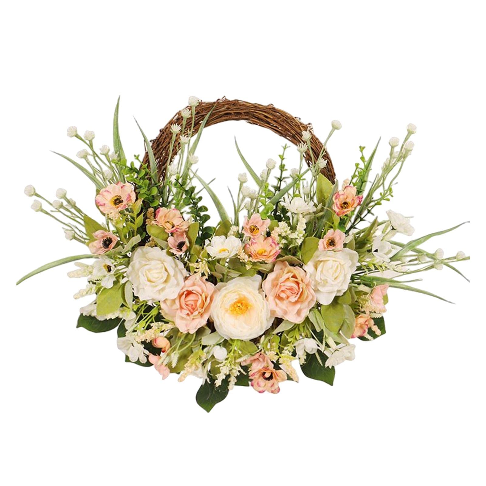 Pleayietoopiatiey Front Door Rose Flower Wreath Floral Decor for Window Outdoor Indoor Wedding