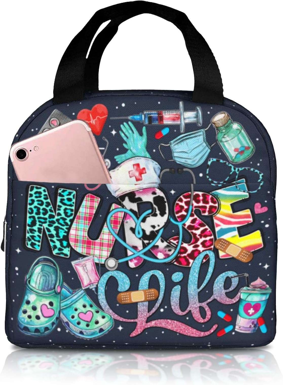 Nurse Lunch Bags For Women, Nurse Theme Lunch Bag For Women, Insulated Lunch Box Tote Bag Reusable Cooler Lunch Box For Nurse Gifts For Office Work Picnic Travel Camping
