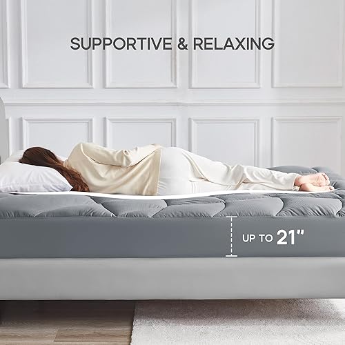 Miniatura 4 de Sonive Protector de colchón tamaño Queen, cubrecolchón de hasta 21 pulgadas de profundidad con diseño ergonómico de 5 zonas, protector de colchón