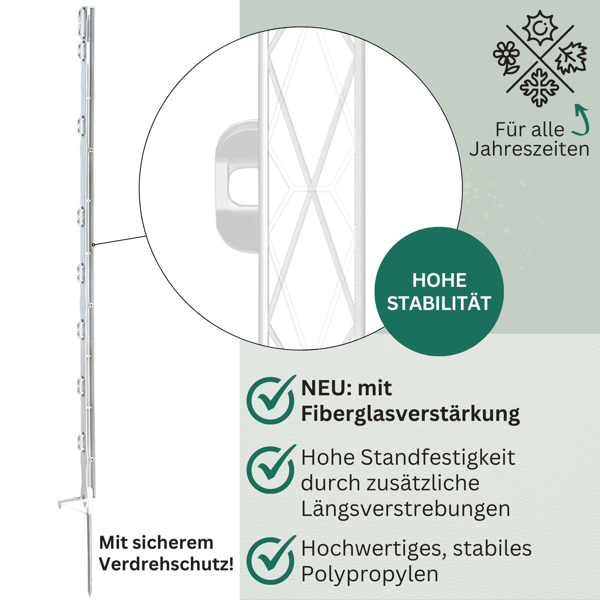 Agrarzone 20 x słupek ogrodzeniowy 105 cm – stabilny słupek z tworzywa sztucznego, 8 oczek, biały