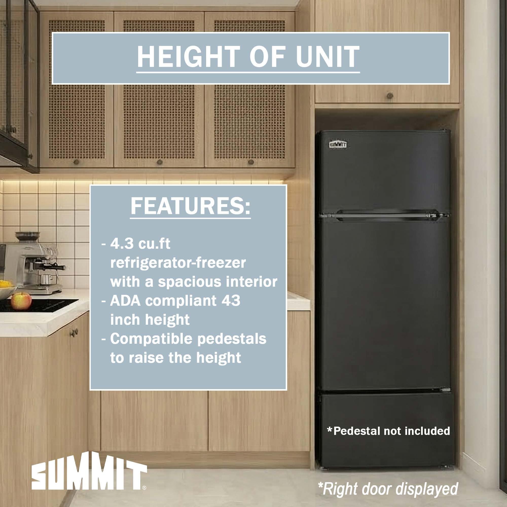 Summit 19” Refrigerator, 4.3 Cu.Ft. Capacity, Freezer, Undercounter, ADA Compliant, 43” Height, Black - Ff713blhd (Left Handed Door Swing) on Fridge.com - View 6
