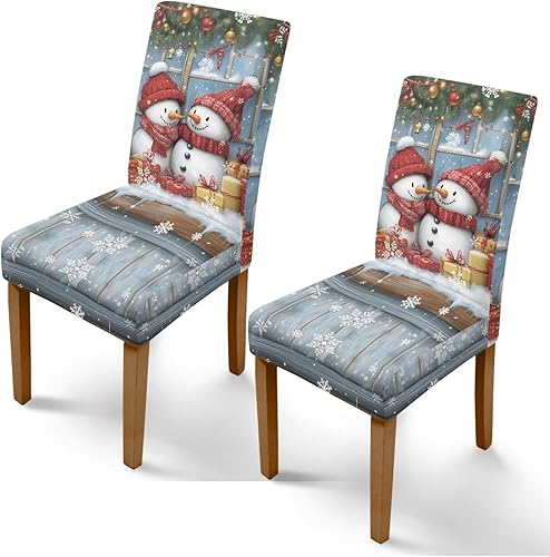 Miniatura 57 de Rnyleeg Fundas de silla de Navidad para sala de estar, diseño de muñeco de nieve azul, estampado de pájaros, fundas para sillas de comedor, 1 Muñeco