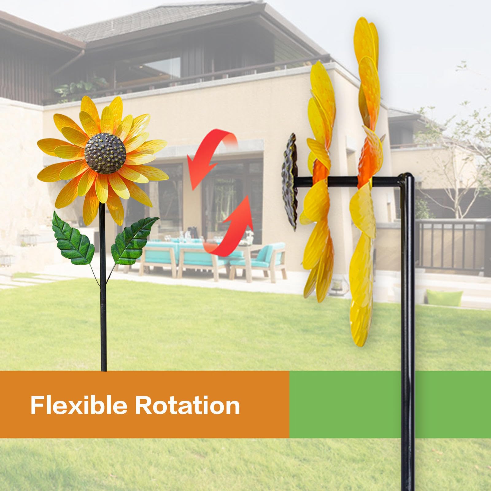 Sonnenblumen Windmühle, Garten Sonnenblume Wind Spinner Windräder Aus Metall Edelstahl, Rasen Und Outdoor