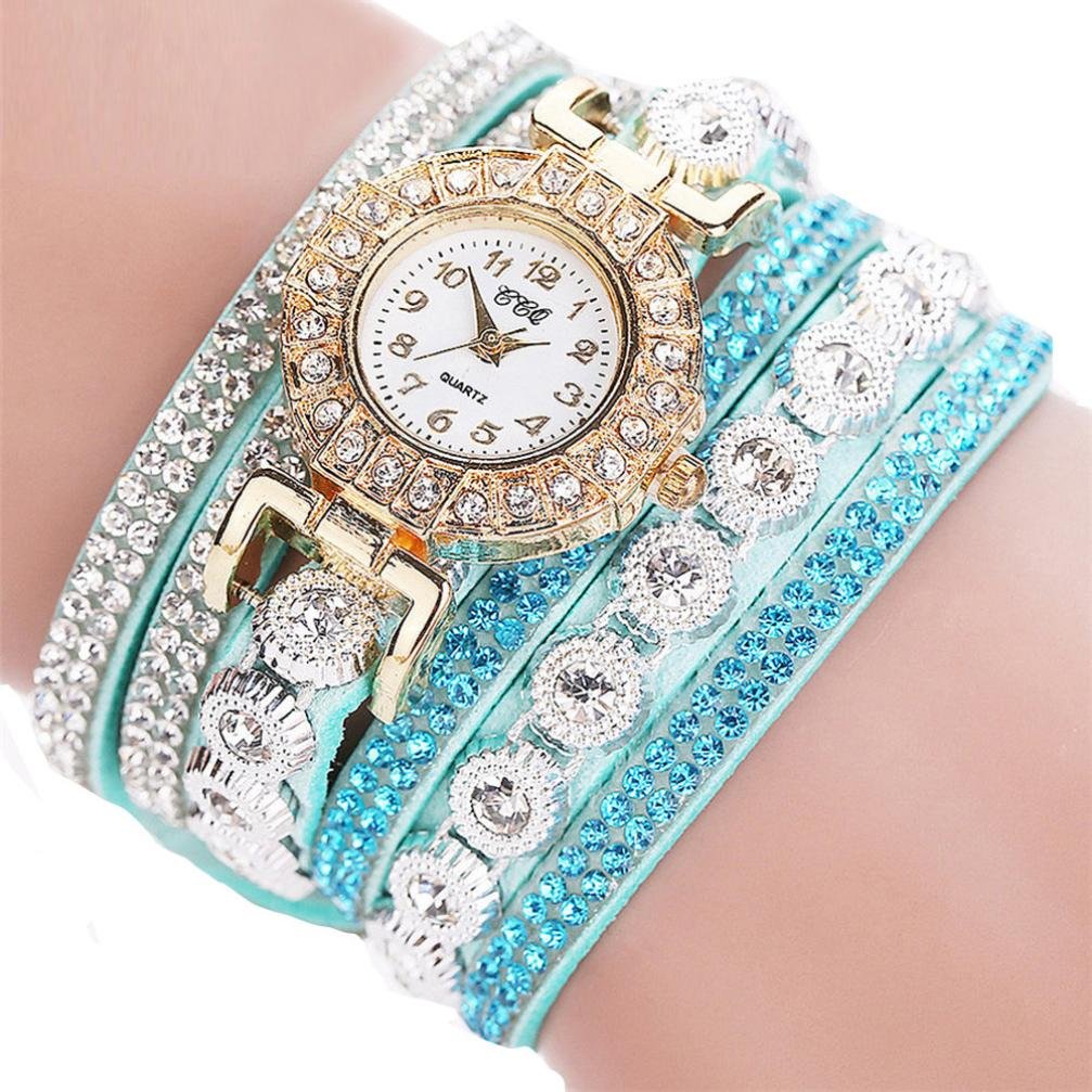 PocciolWomen's Analogue Quartz Watch, Fashion Women's Rhinestone Watch Strap Soft Wrist Watch Clock (MintGreen)