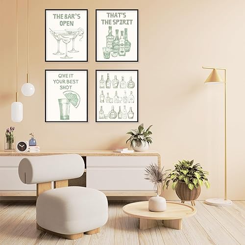 Miniatura 5 de Locomiss Pósteres artísticos de pared de barra verde salvia, impresión artística retro con alcohol Martini para el hogar, bar, carrito, sala de
