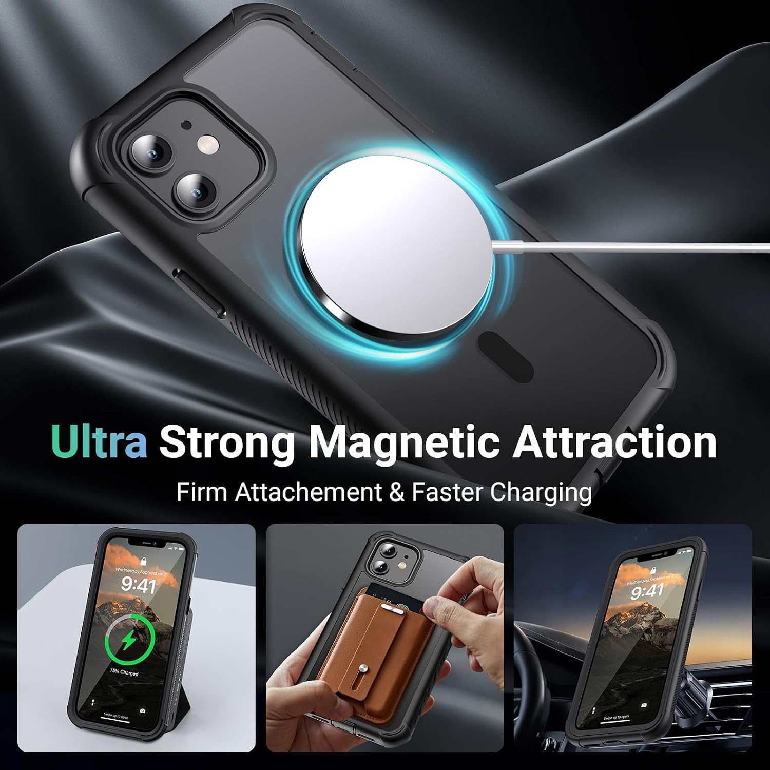 jaroco Magnetic for iPhone 12/12 Pro Case Heavy Duty Protection Black