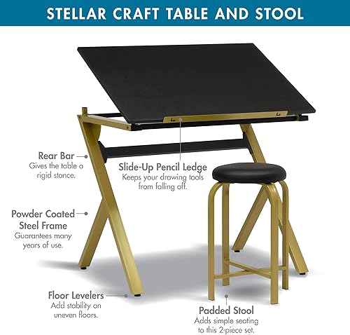 Miniatura 8 de SD STUDIO DESIGNS Stellar - Mesa de dibujo y manualidades de 36 pulgadas de ancho con parte superior ajustable y taburete acolchado, color