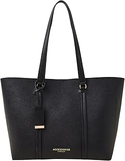 Accessorize London Women's Classic Black Large Structured Tote bag for office |Fits Upto 14 Inch Laptop |Tote Laptop Bag f...