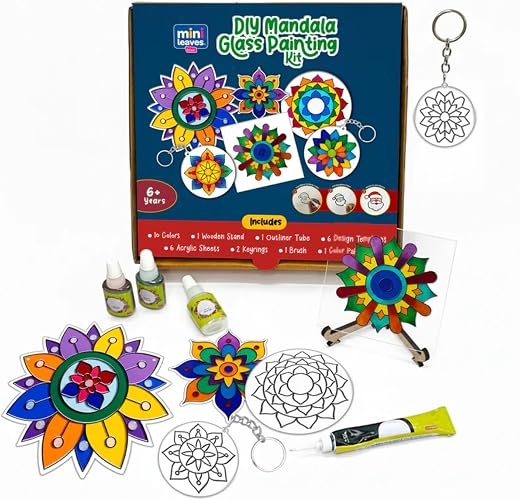 Mini Leaves™ Mandala Glass Painting Kit | DIY Creative Art Set for Kids &amp; Adults | Relaxing Mindful Craft Activity with Br...