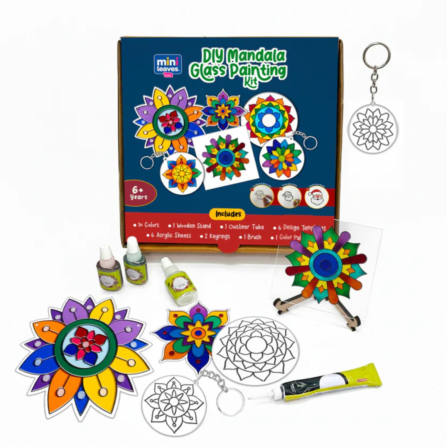 Mini Leaves™ Mandala Glass Painting Kit | DIY Creative Art Set for Kids & Adults | Relaxing Mindful Craft Activity with Br...