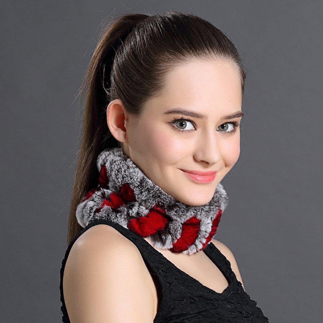 BeFur Bandeau Du Cheveux Femme Fourrure De Lapin Tour De Cou Chaud Cache Oreille Du Ski Hiver Rouge